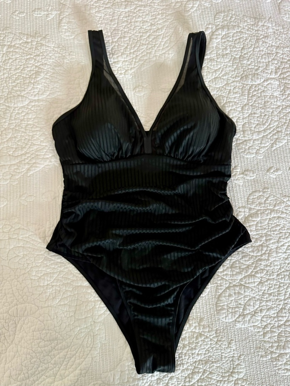 SHEIN Black Ribbed One-Piece Swimsuit